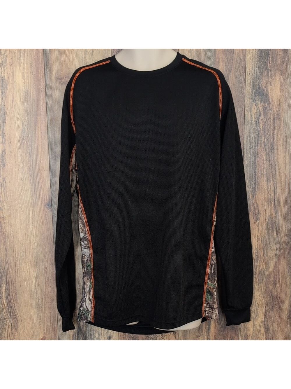 Realtree Black and Orange Camo Long Sleeve Waffle Knit Shirt L V210